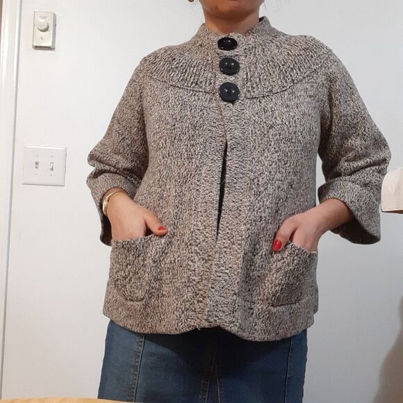 Hannah Button Up Wide Sleeve Knit Cardigan Brown Sweater Casual Cotton Small - Picture 11 of 11